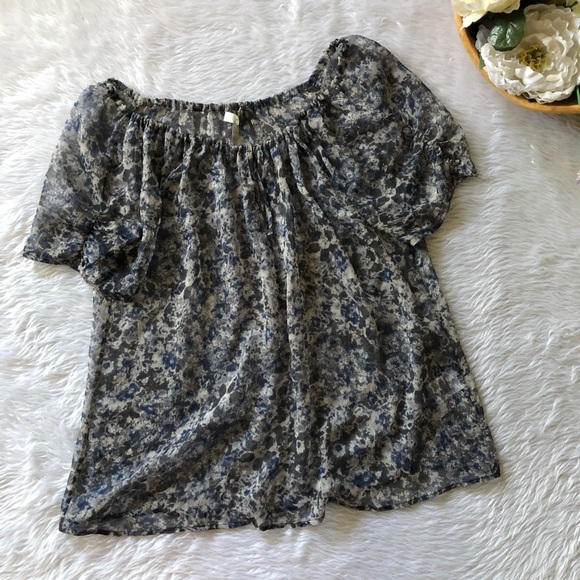 Joie Tops - Joie Silk Grey Blue Print Sheer Blouse